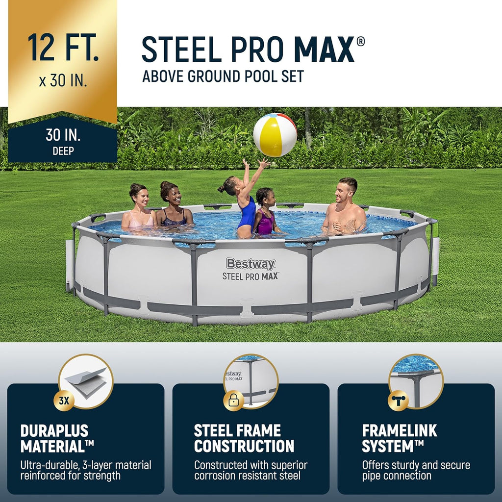 Kit de piscine hors sol extérieure à cadre métallique rond Steel Pro MAX 10' x 30'