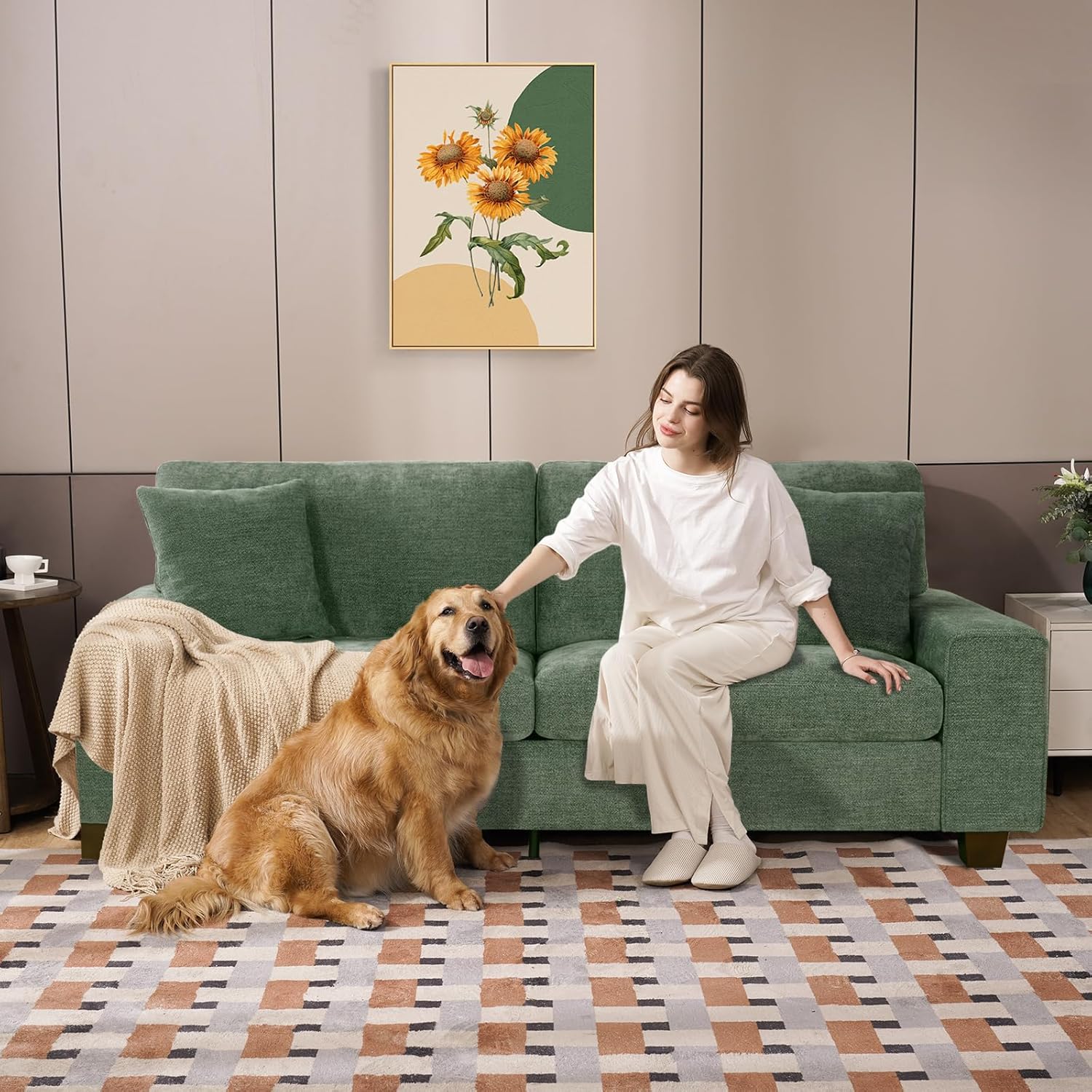 Canapé double de salon DOPEDIO, fauteuil en chenille, amovible, structure en bois massif