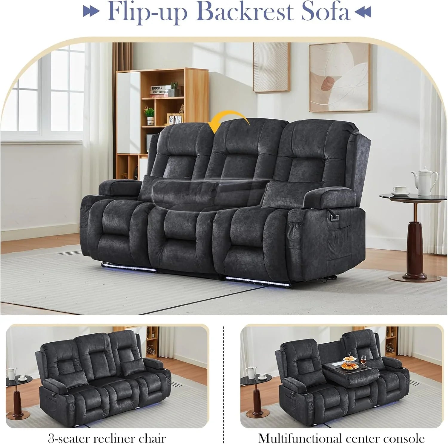 Canapé inclinable électrique TUNYI avec fonctions massage et chauffage, siège home cinéma avec console, canapé inclinable électrique pour camping-car