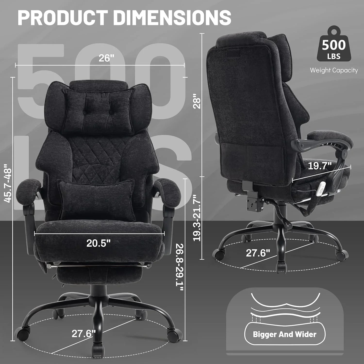 Chaise de bureau de massage avec repose-pieds, grande et haute chaise de bureau en cuir 500 lb