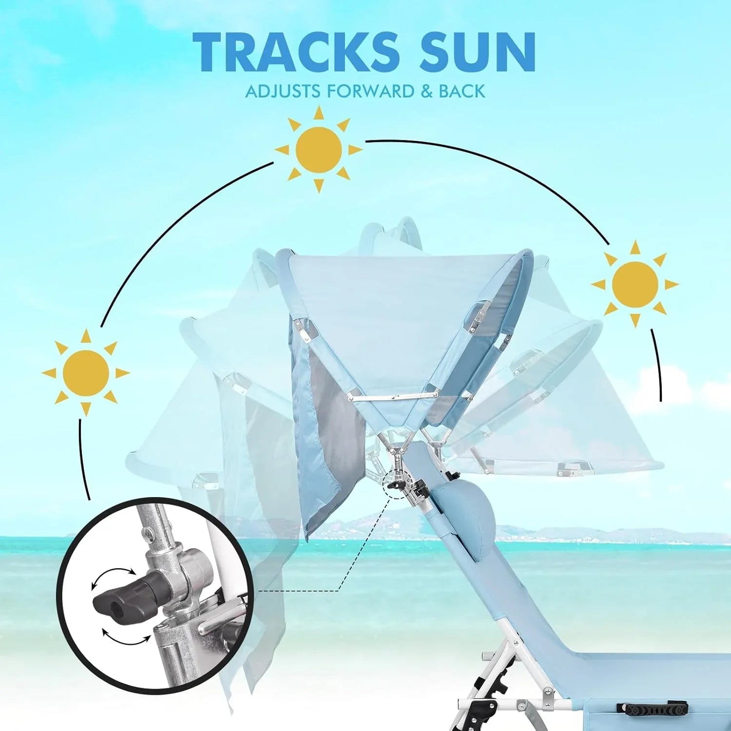 Chaise longue pliante robuste avec parasol, inclinable 5 positions, pour adultes