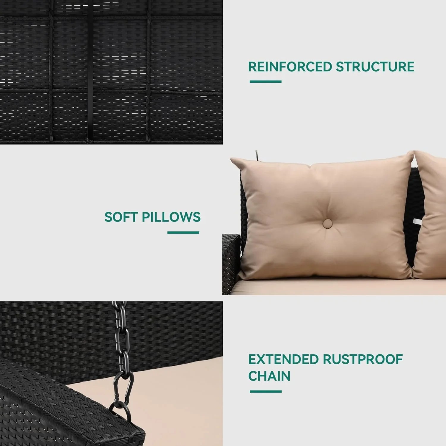 YITAHOME Balancelle suspendue pour porche, 3 places, banc d'extérieur en osier