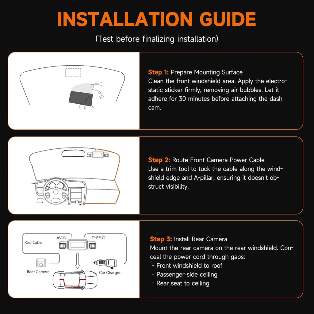 360° 4-kanaals FHD-dashcam (4 x 1080p), wifi, GPS, spraakbediening, 2K + 1080p dashcam aan de voorzijde (x2), met 64GB SD-kaart, nachtzicht, 24/7 parkeermodus 