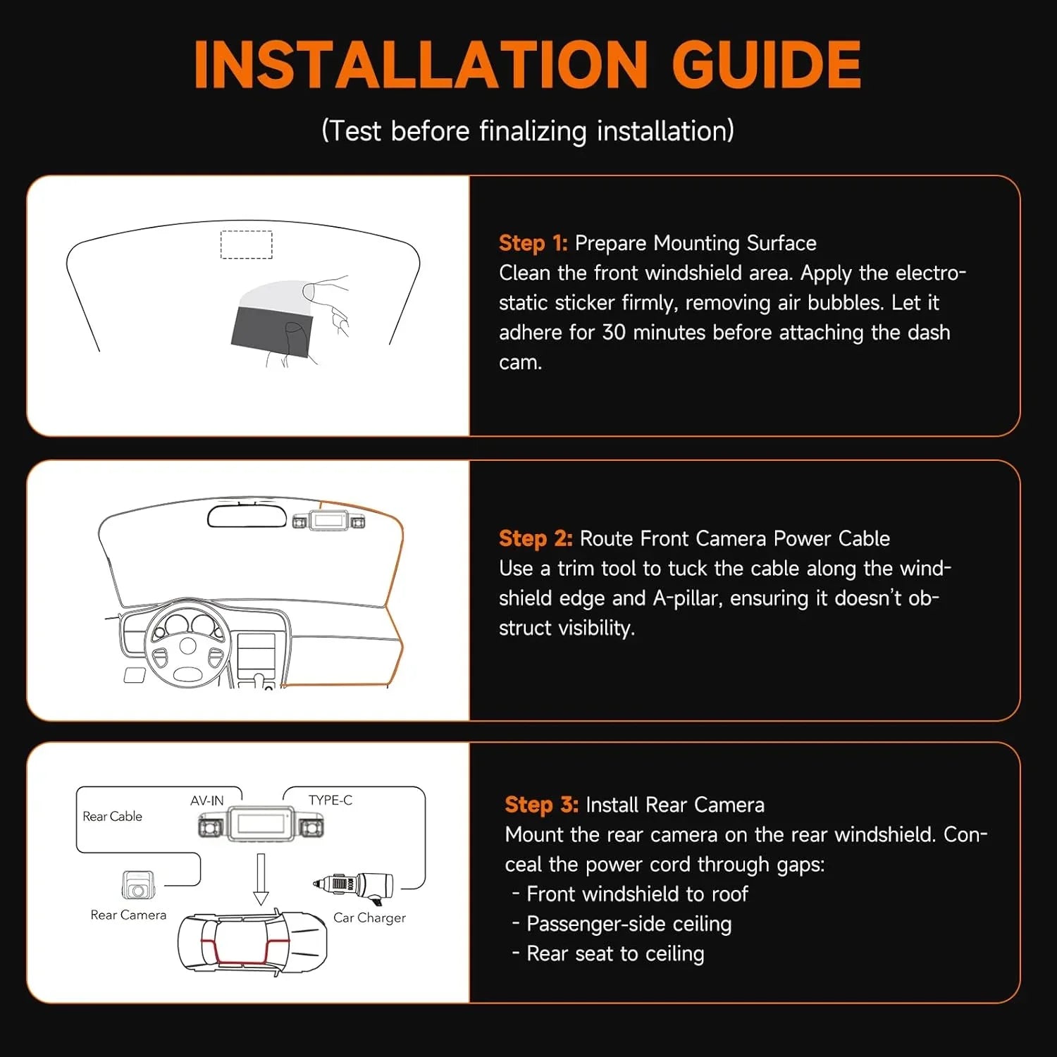 360° 4-kanaals FHD-dashcam (4 x 1080p), wifi, GPS, spraakbediening, 2K + 1080p dashcam aan de voorzijde (x2), met 64GB SD-kaart, nachtzicht, 24/7 parkeermodus 
