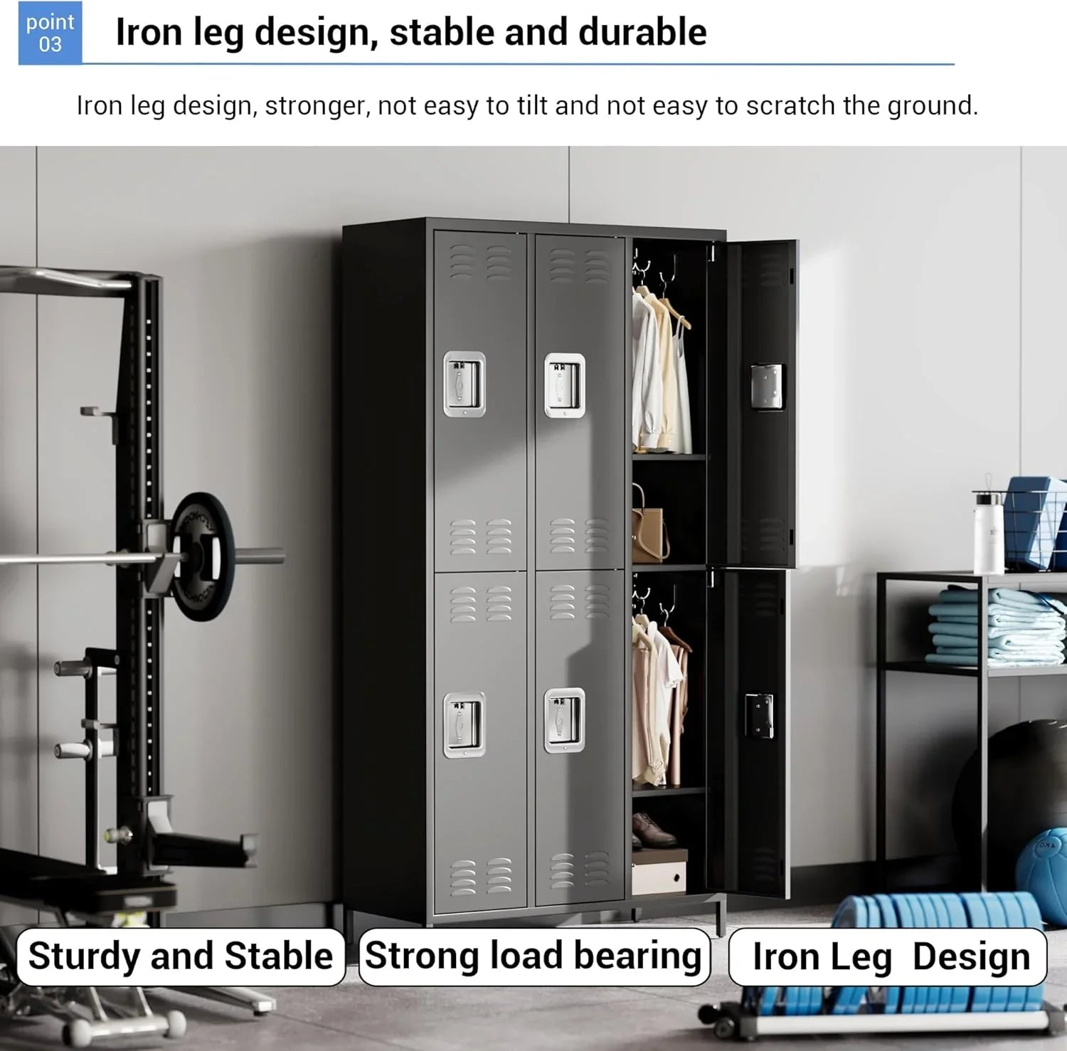 Casier GAOMON pour employés, armoire à casiers 6 portes avec crochets, casier de rangement