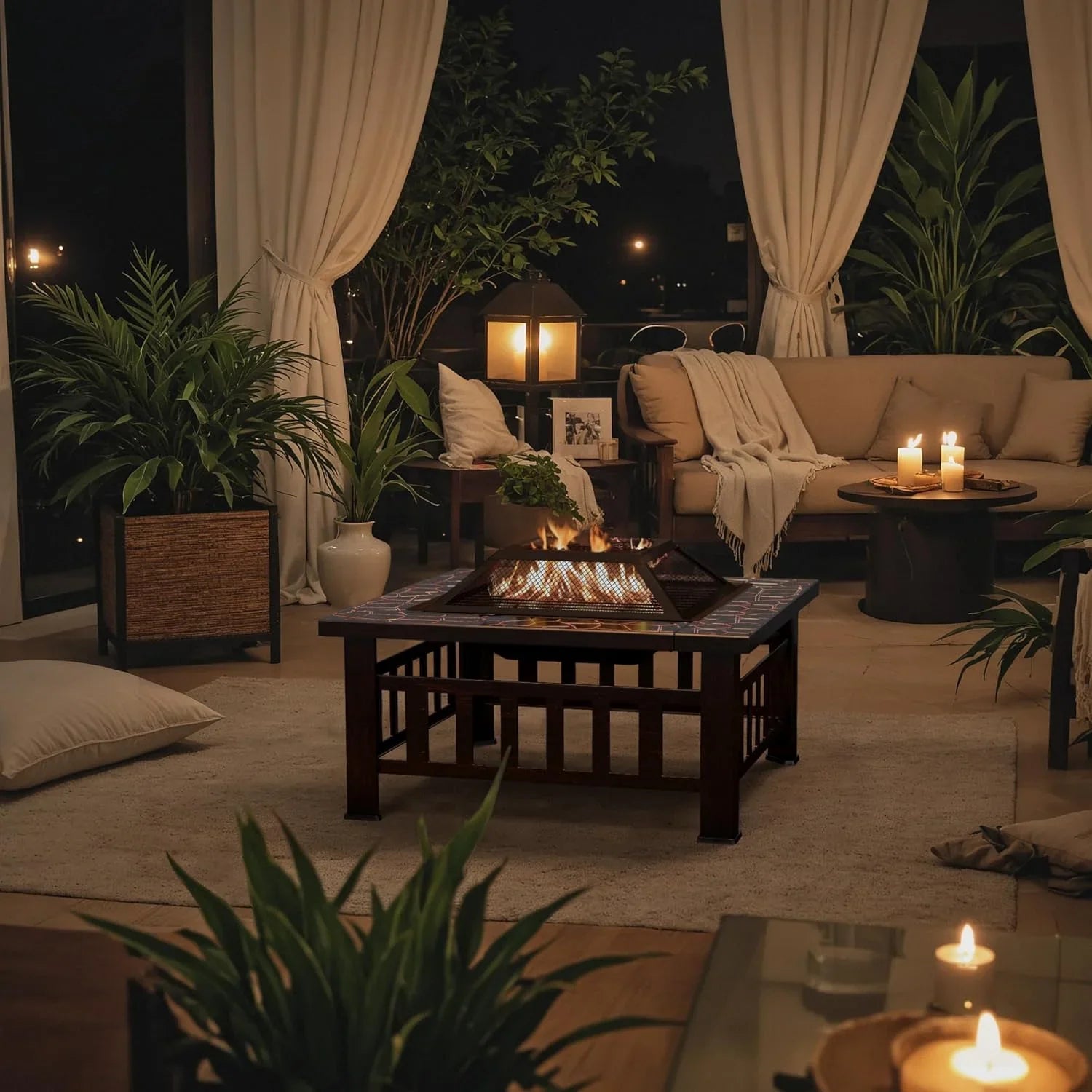 Foyer d'extérieur Devoko, table de foyer de 32 pouces, foyers d'extérieur en métal avec housse étanche pour terrasse extérieure et camping