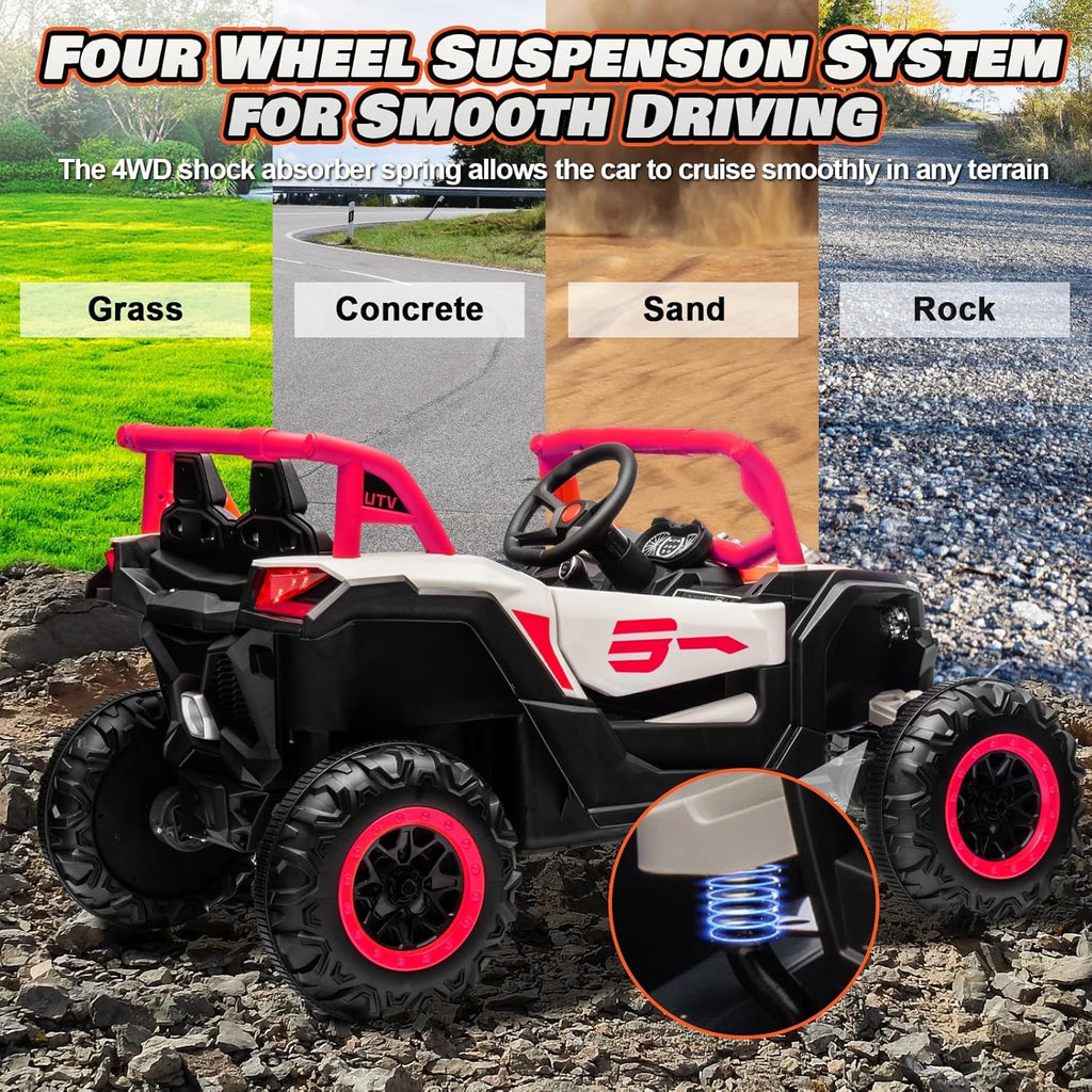 Voiture télécommandée pour enfants JOYRACER avec 4 moteurs de 150 W, amortisseurs, Bluetooth, lecteur MP3 et phares