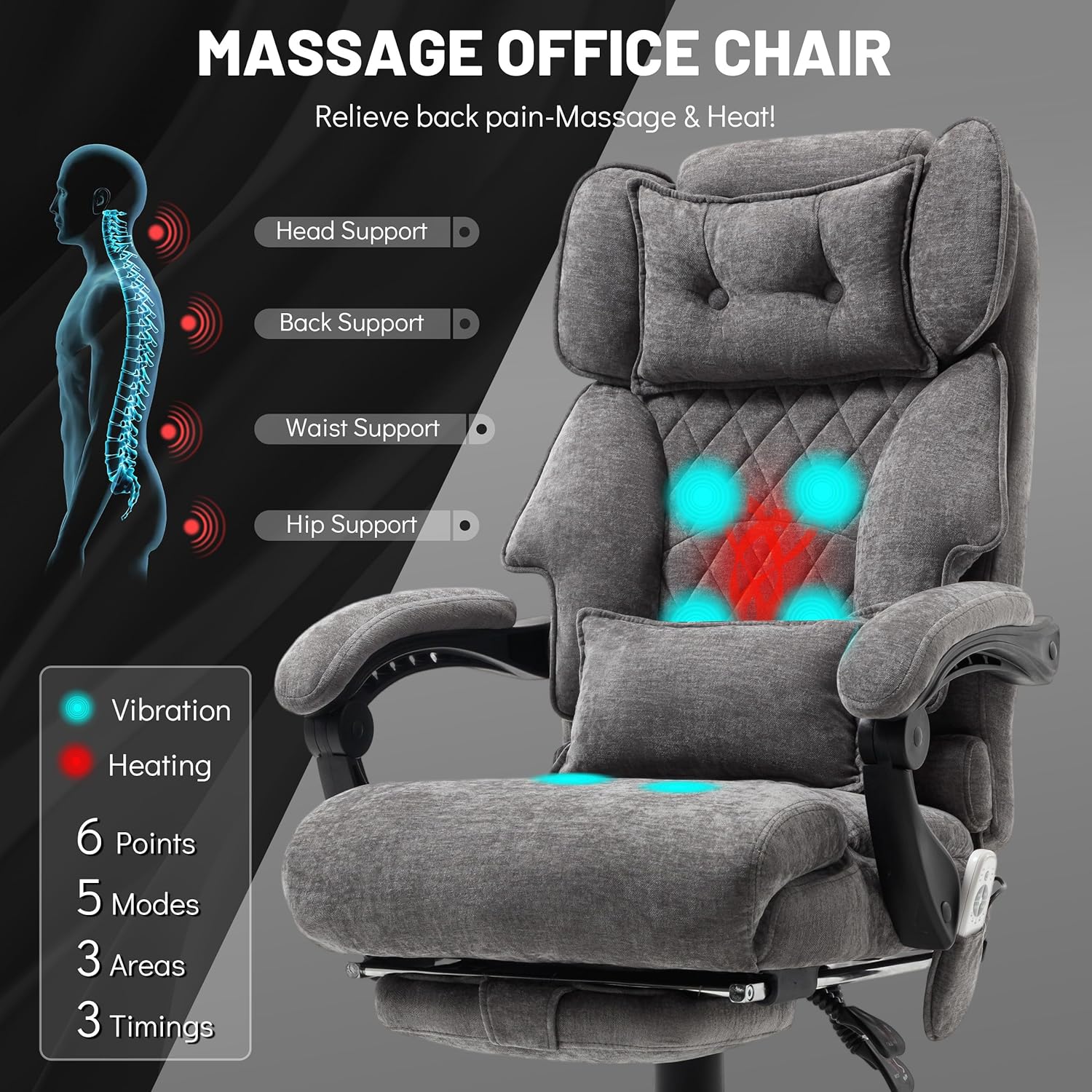 Chaise de bureau de massage avec repose-pieds, grande et haute chaise de bureau en cuir 500 lb