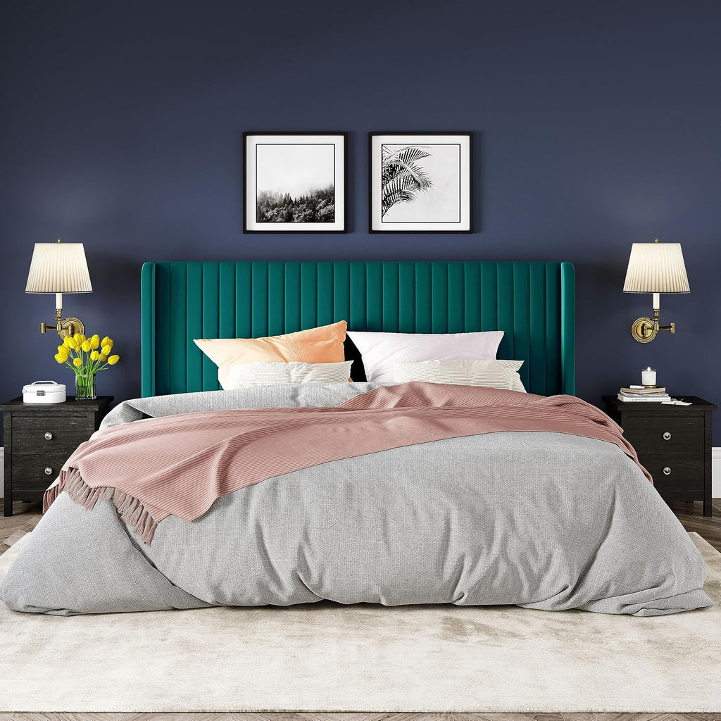 Cadre de lit Allewie en velours pleine grandeur/tête de lit capitonnée à oreilles verticales/lit plateforme rembourré/lattes en bois robustes