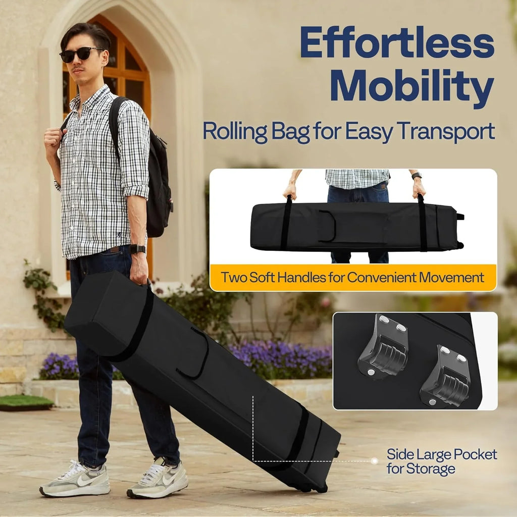 Auvent escamotable facile à monter de 10 x 10 pieds, tente moustiquaire d'extérieur avec moustiquaire, 2 portes à glissière et sac à roulettes