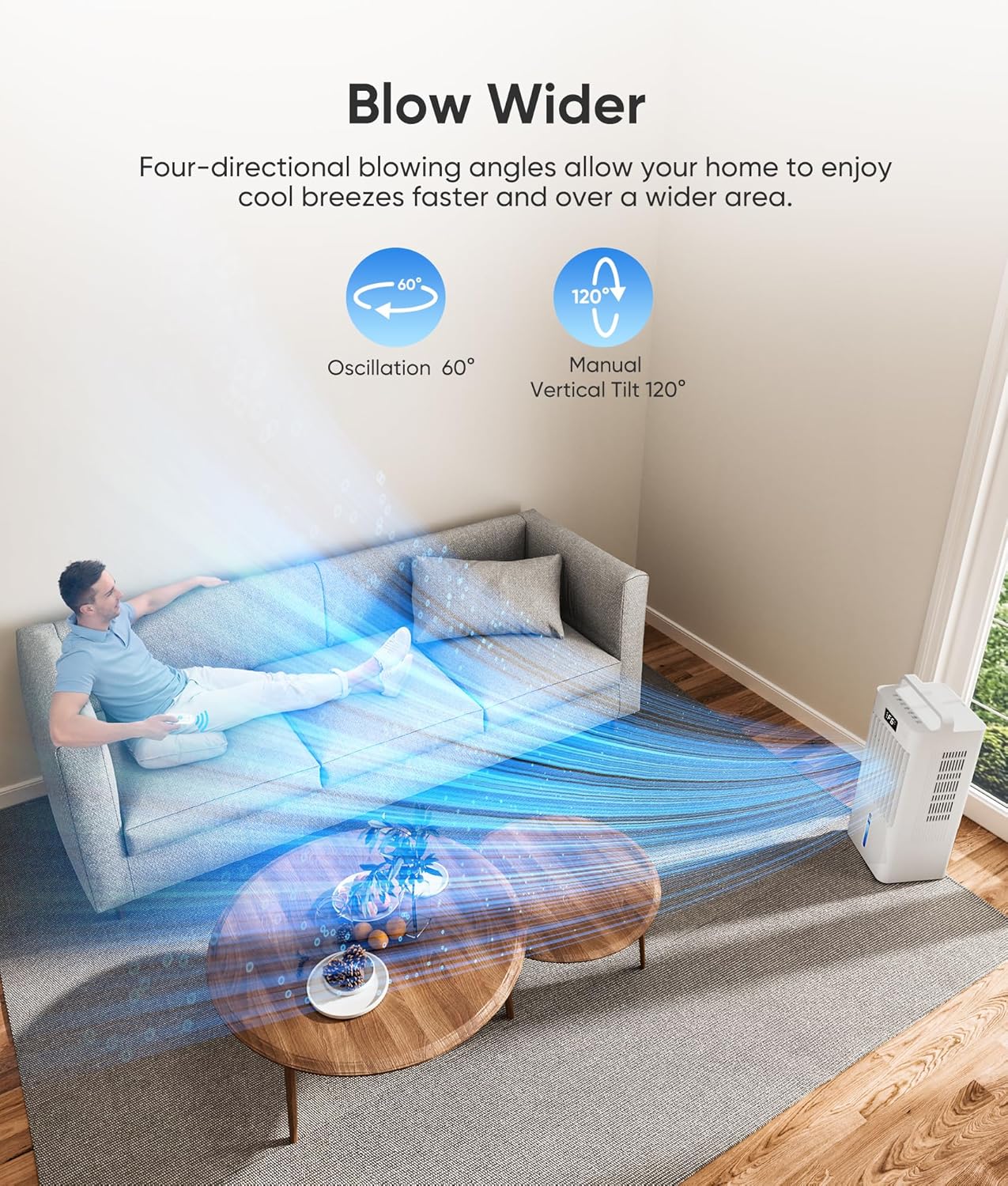 Climatiseur portatif sans fenêtre, refroidisseur d'air par évaporation, minuterie d'arrêt automatique intelligente de 12 heures