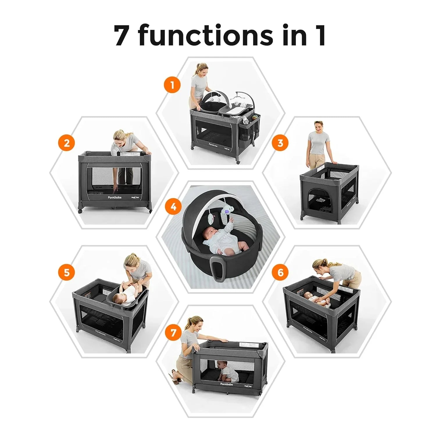 Parc pour bébé Pamo Babe - Le cadre en acier robuste offre un espace de couchage sûr et un berceau portable