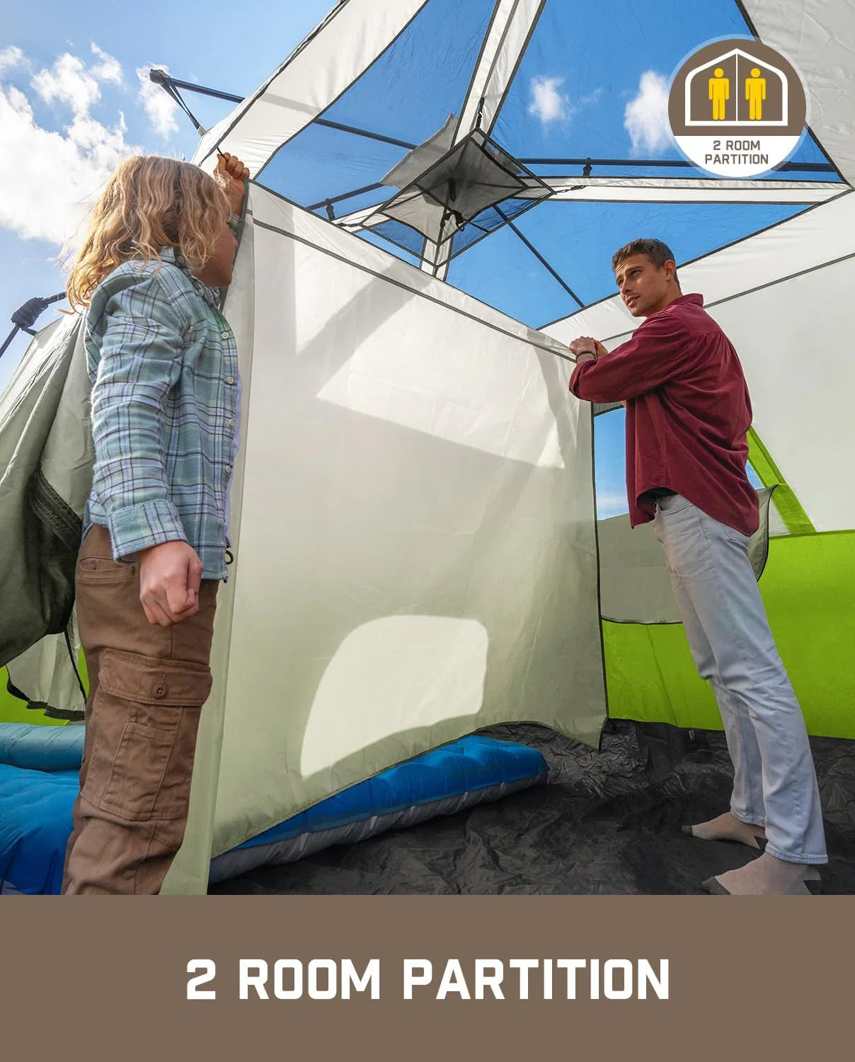 Tente de camping portable pour 4/6/8/10 personnes avec cabine instantanée et résistante à la pluie et au vent