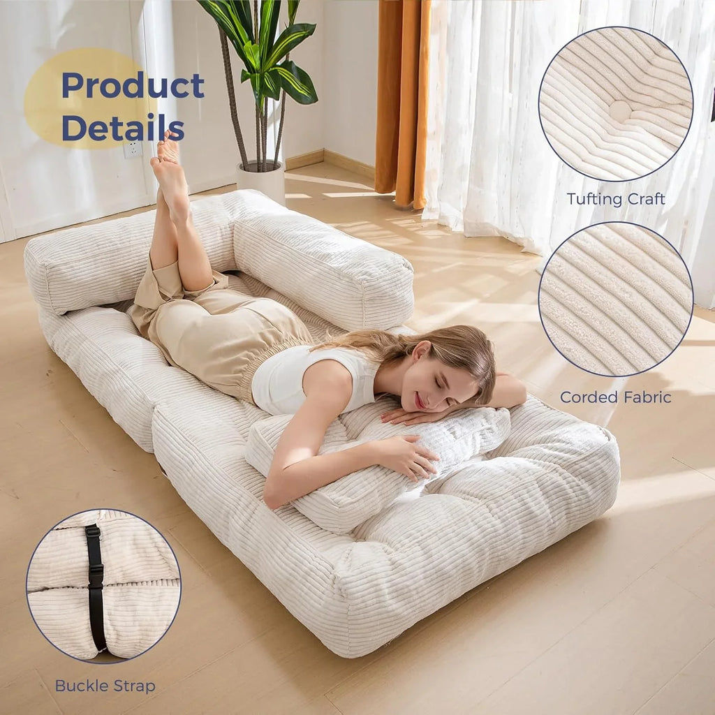 Canapé-lit pliant, canapé-lit convertible en L avec accoudoirs et oreillers