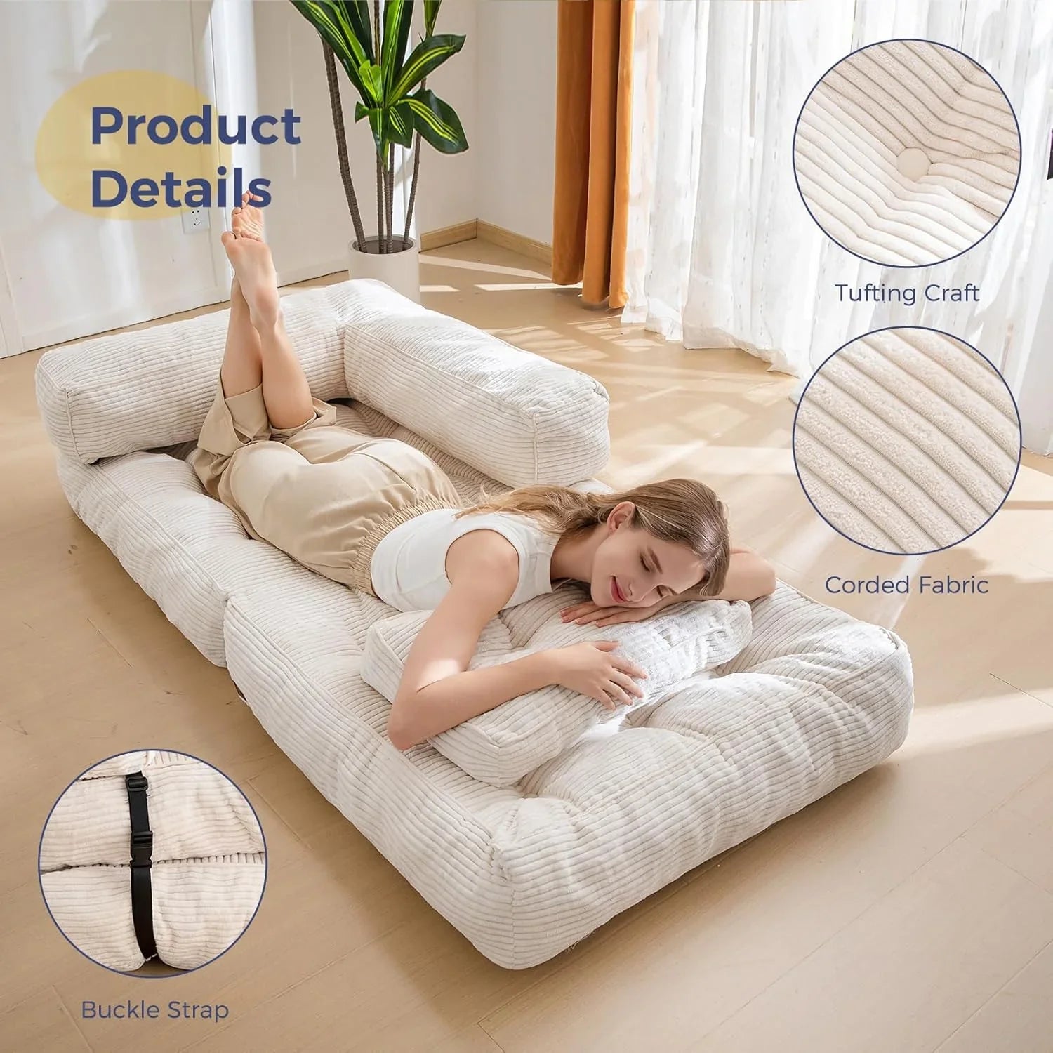 Canapé-lit pliant, canapé-lit convertible en L avec accoudoirs et oreillers