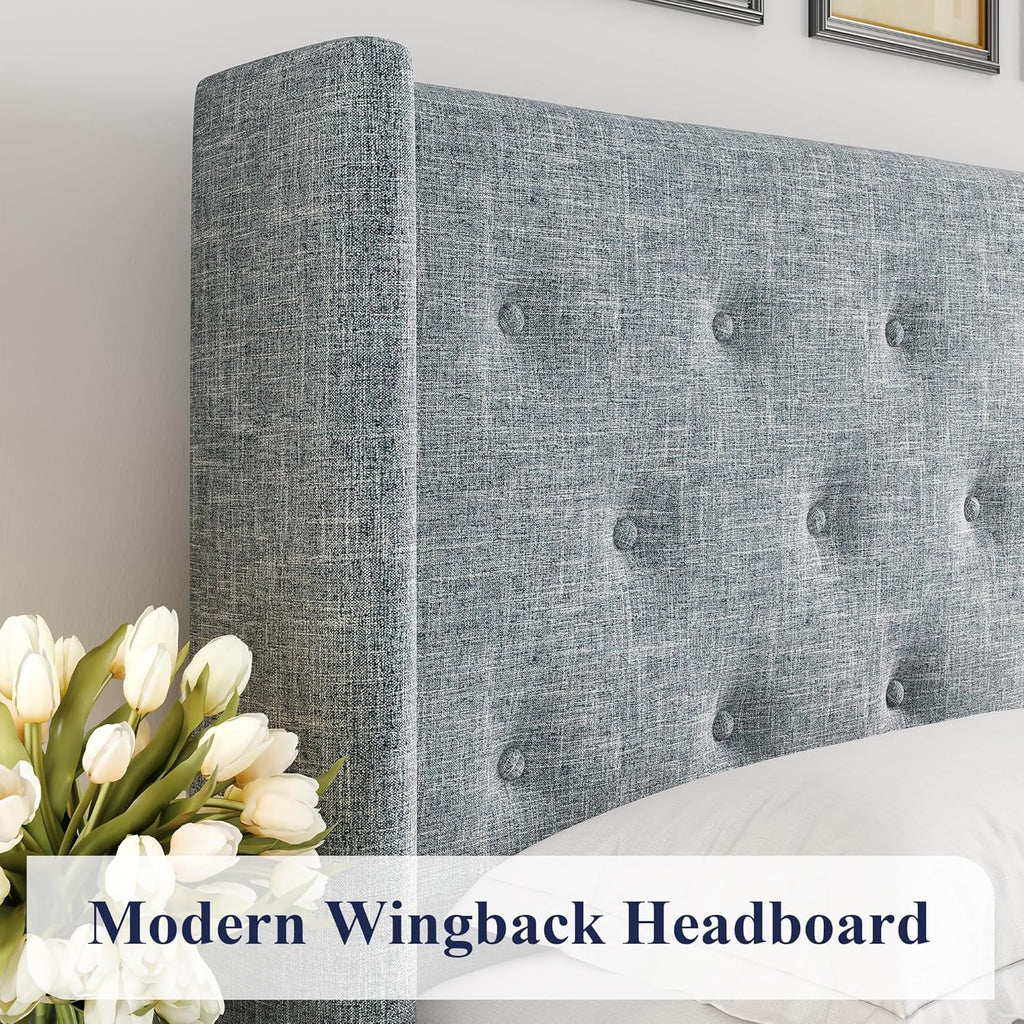 Lit queen-size relevable avec rangement Allewie, tête de lit à oreilles moderne et support hydraulique