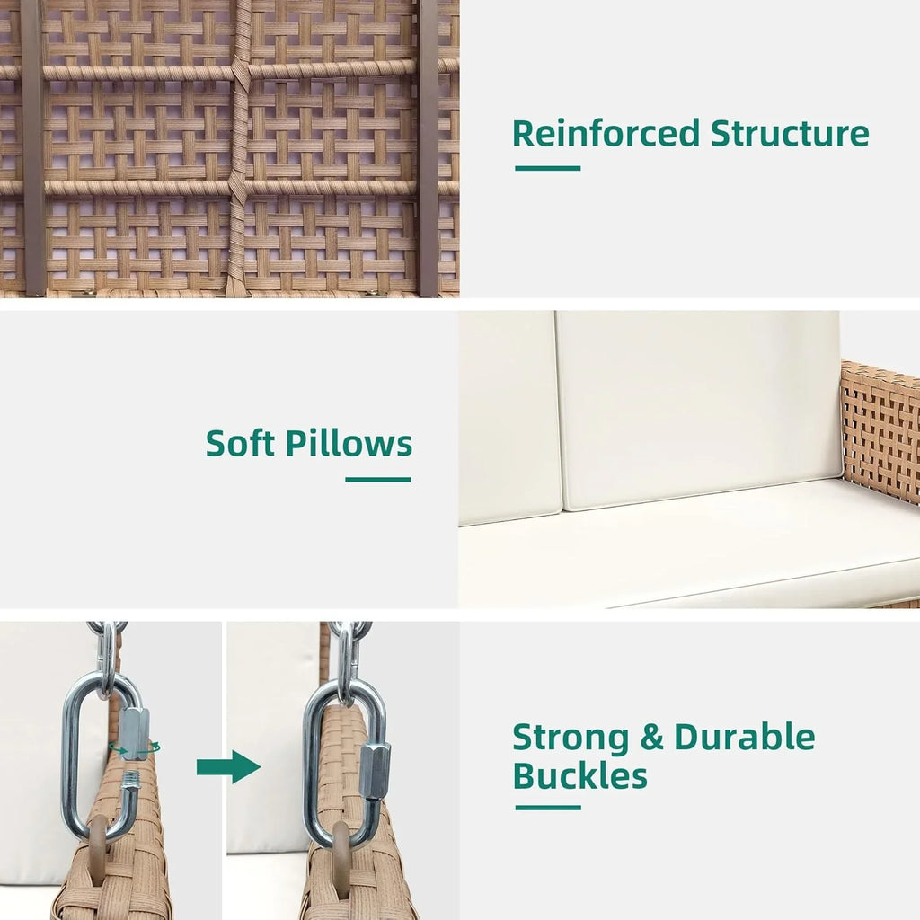 YITAHOME Balancelle suspendue pour porche, 3 places, banc d'extérieur en osier