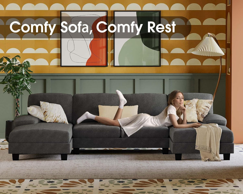 Canapé sectionnel de salon Furmax, canapé en U en lin