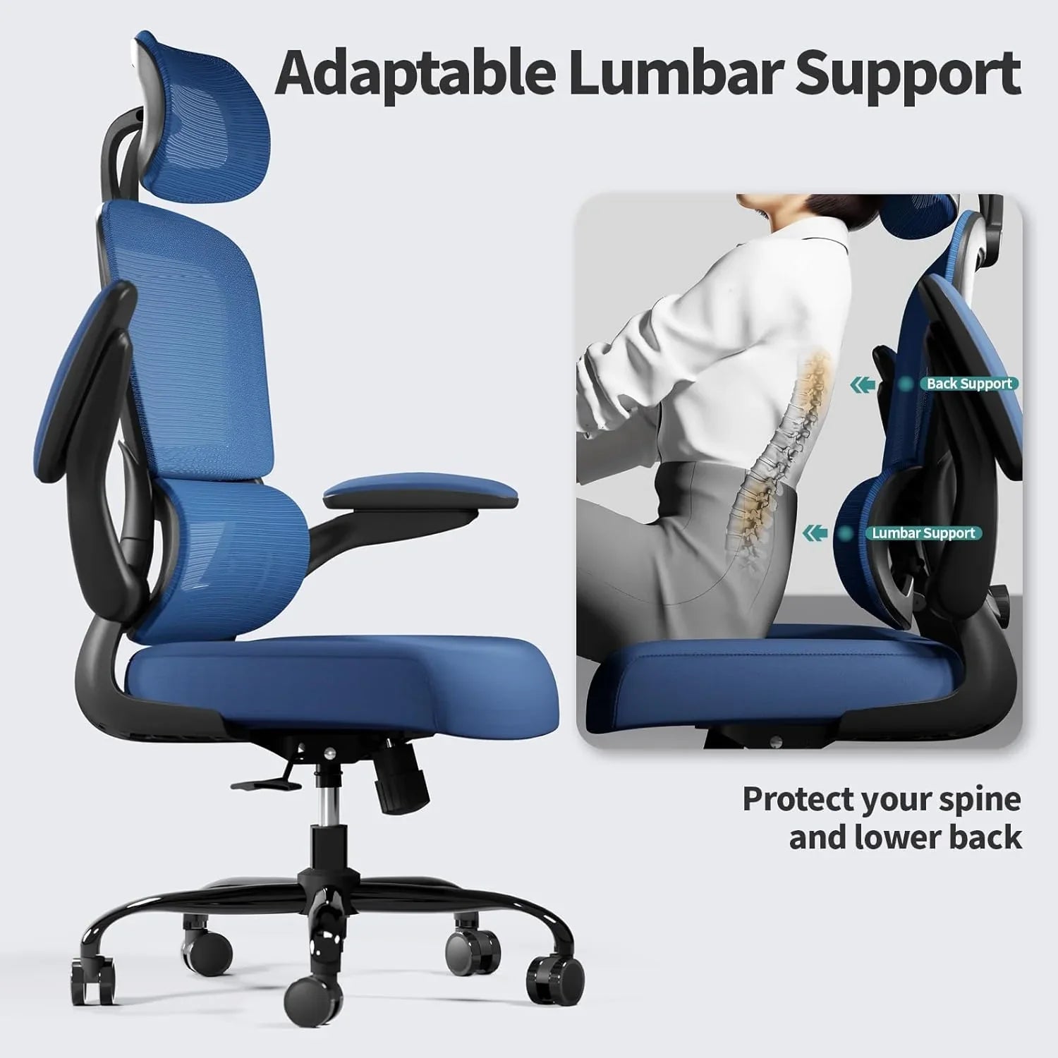 Chaise de bureau ergonomique, chaise de bureau en maille avec roulettes, capacité de charge de 150 kg, chaise de jeu confortable, dossier haut