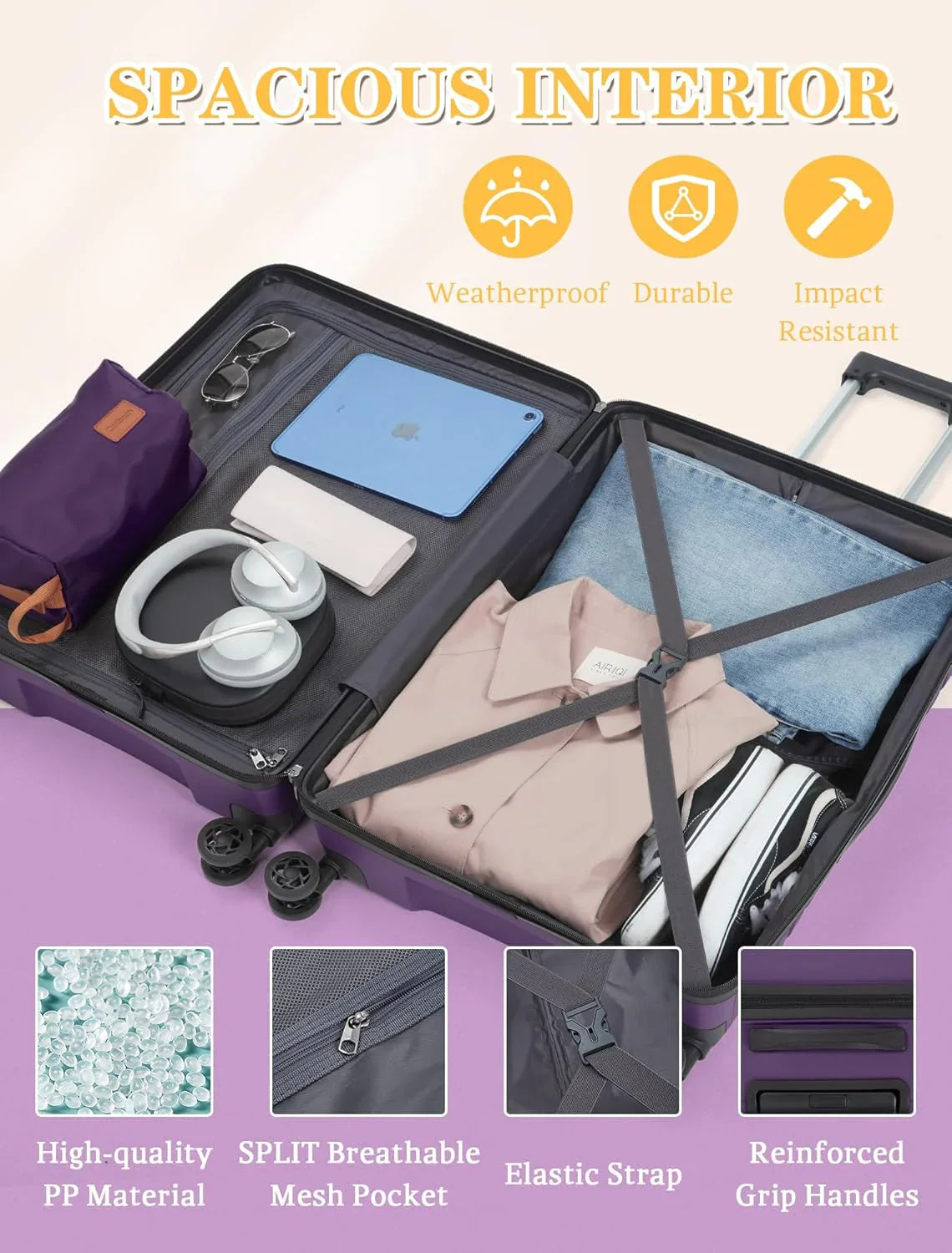 Ensemble de 5 bagages à roulettes, valise rigide en ABS avec roulettes pivotantes