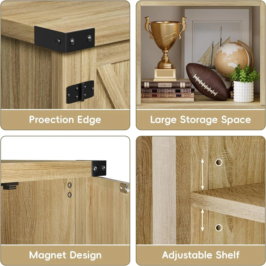 YESHOMY Meuble TV avec cheminée et deux portes de grange, armoires de rangement pour téléviseurs jusqu'à 65 pouces et plus, console de divertissement, meuble multimédia pour salon, 58 pouces