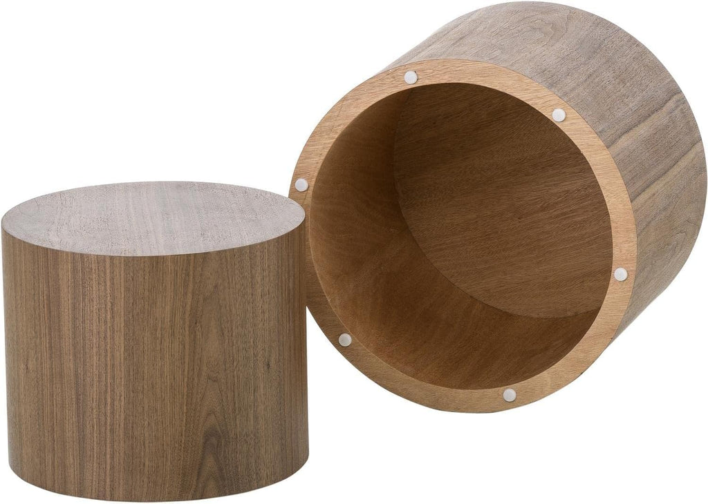 Lot de 2 tables basses gigognes, table basse ronde moderne avec pieds antidérapants, tables d'appoint circulaires en bois de noyer