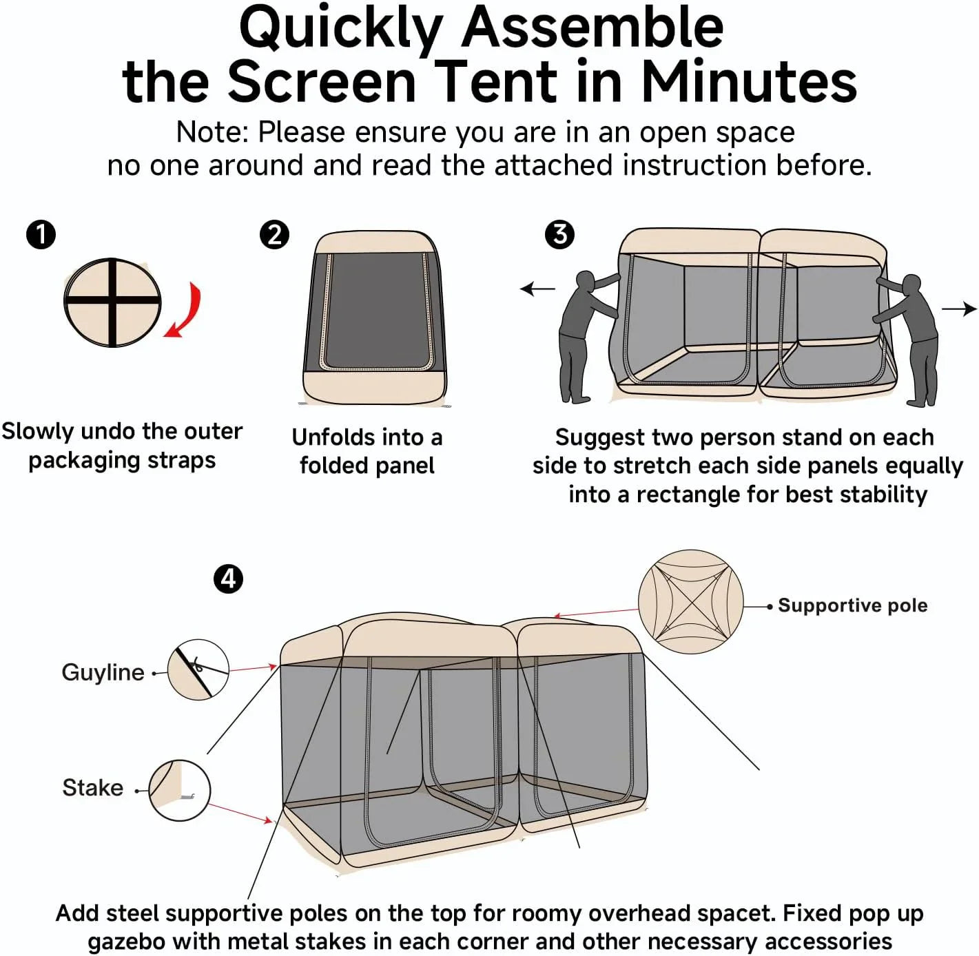 Gazebo à écran, peut accueillir 6 à 10 à 15 personnes Tente à baldaquin de style igloo avec moustiquaire sur les côtés Parfait pour le jardin, la terrasse, l'arrière-cour