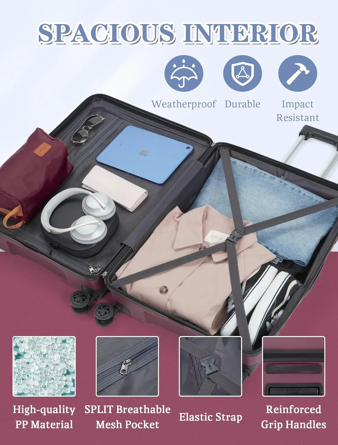 Ensemble de 5 bagages à roulettes, valise rigide en ABS avec roulettes pivotantes