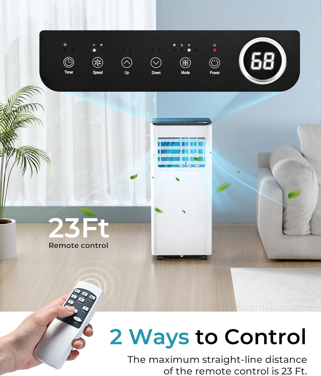 Climatiseur portatif EUHOMY 8 000 BTU, 4 en 1, couvre jusqu'à 350 pi², 4 modes, silencieux, avec télécommande, refroidissement, ventilateur, déshumidificateur