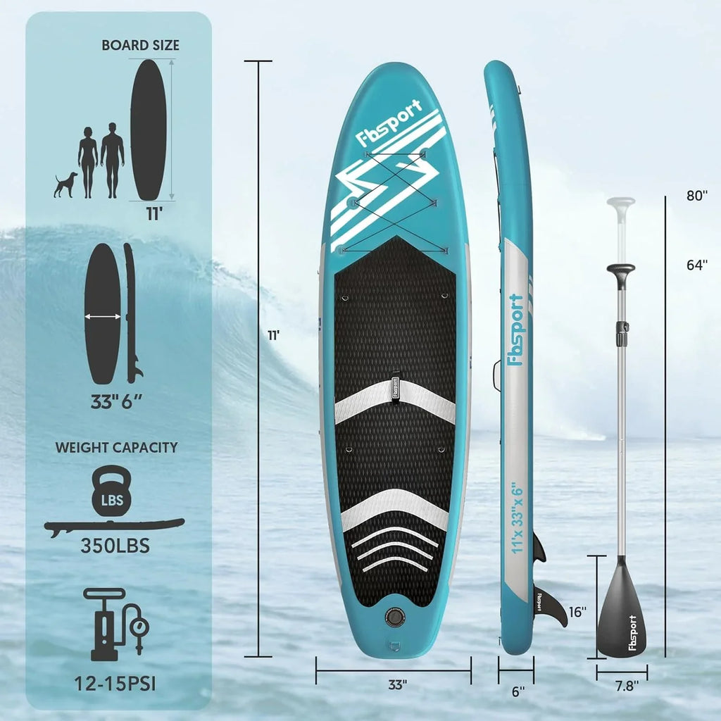 Planche de stand up paddle FBSPORT Premium 11', planche de yoga, contrôle du surf, pont antidérapant, attache, pagaie et pompe