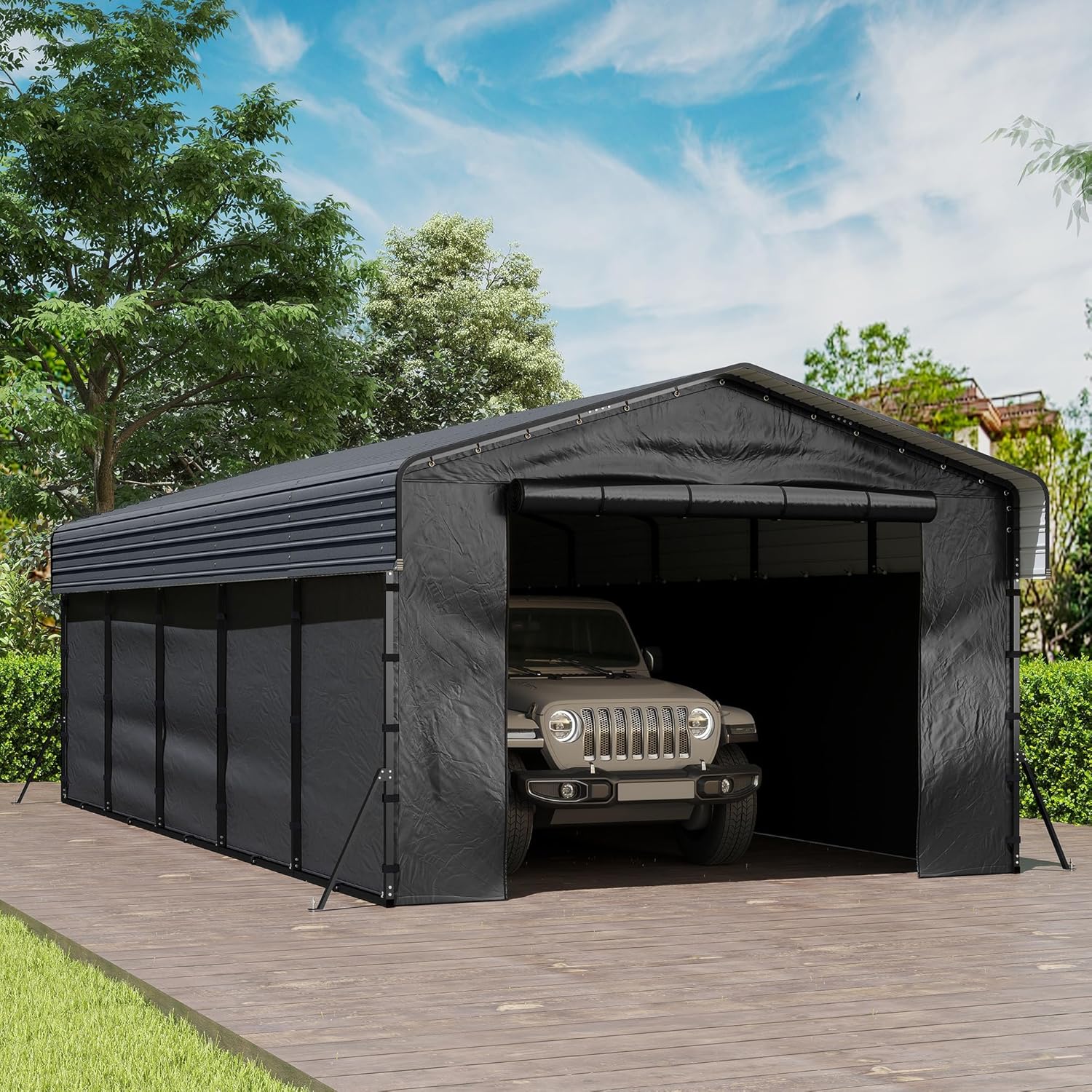Abri d'auto en métal robuste de 10'x15', abri de garage extérieur avec cadre plus lourd