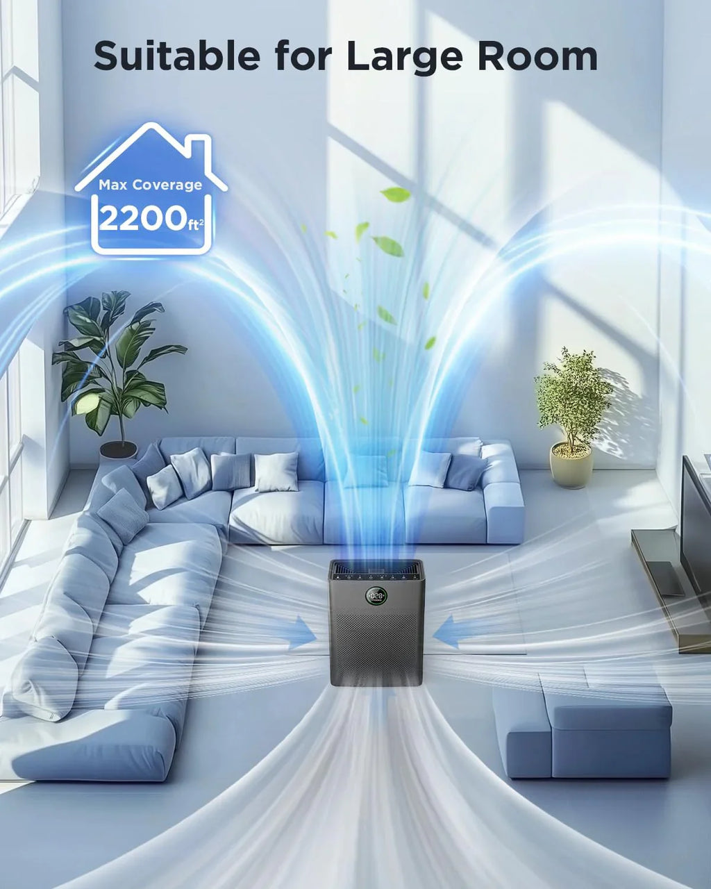 Purificateurs d'air pour la maison, grande pièce jusqu'à 2200 pi², purificateur d'air MOOKA pour animaux domestiques avec filtre lavable