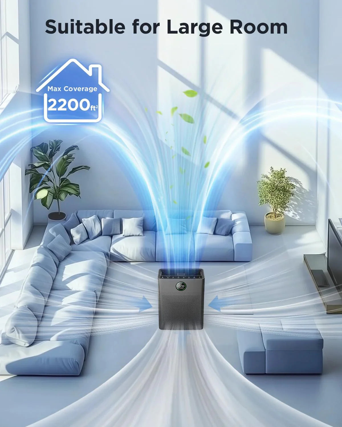 Purificateurs d'air pour la maison, grande pièce jusqu'à 2200 pi², purificateur d'air MOOKA pour animaux domestiques avec filtre lavable