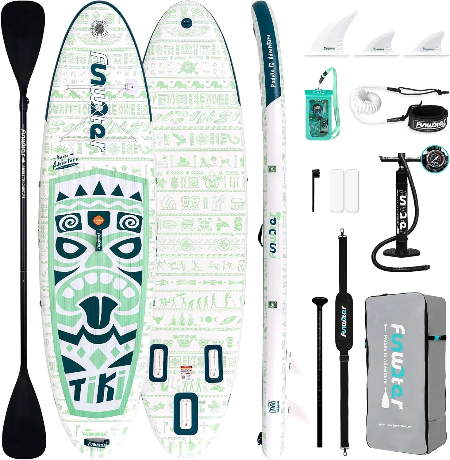 Planche de stand up paddle gonflable FunWater avec accessoires de pagaie SUP haut de gamme, pont EVA antidérapant, pagaie 11'/10'6'