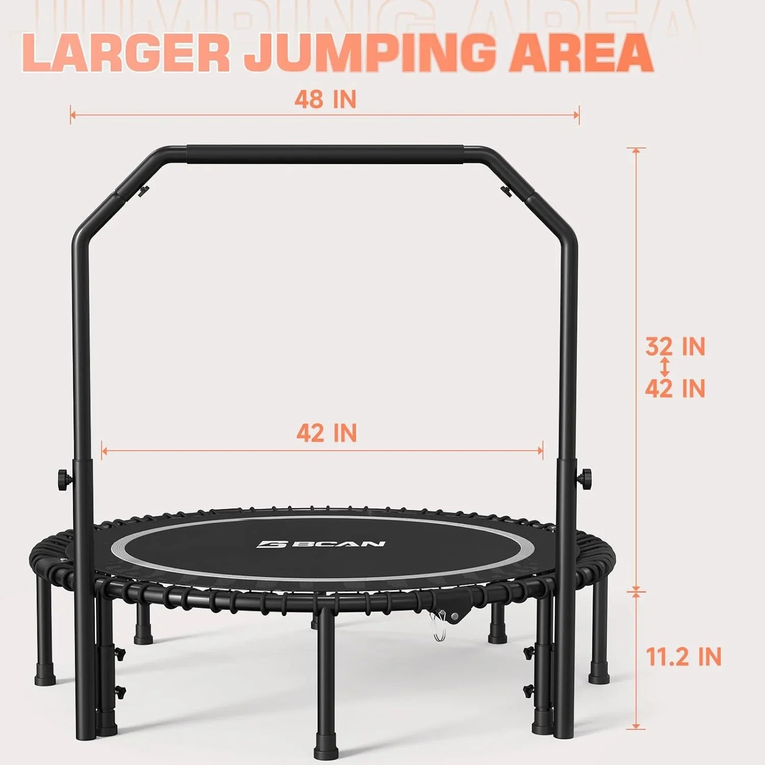 Mini-trampoline pliable BCAN 450/550 lb, trampoline de fitness 40"/48" stable et silencieux