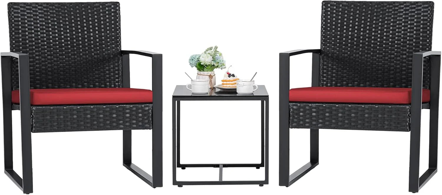 Ensemble de patio Flamaker 3 pièces Ensemble de meubles d'extérieur en osier