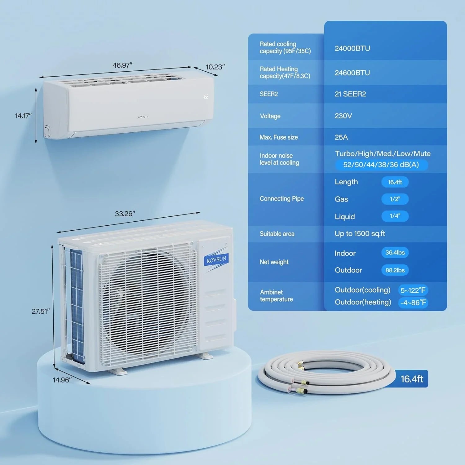 Climatiseur et chauffage mini-split Inverter ROVSUN 9 000 BTU