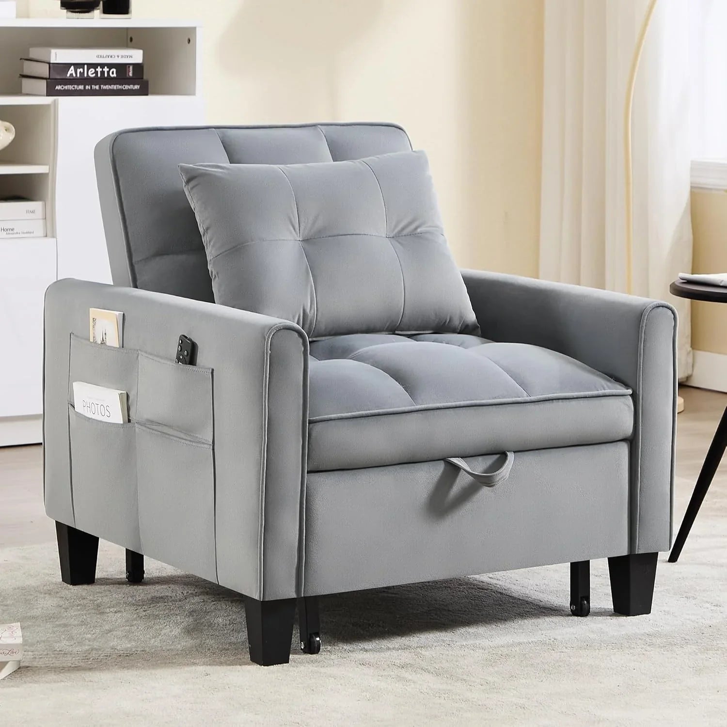 Fauteuil convertible 3 en 1, canapé-lit gigogne, canapé simple en velours avec dossier réglable