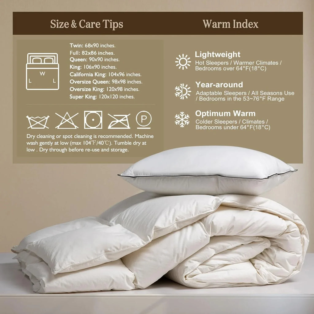 Couette en duvet biologique taille queen, noyau en duvet moelleux, housse 100 % coton, rembourrage en duvet moelleux