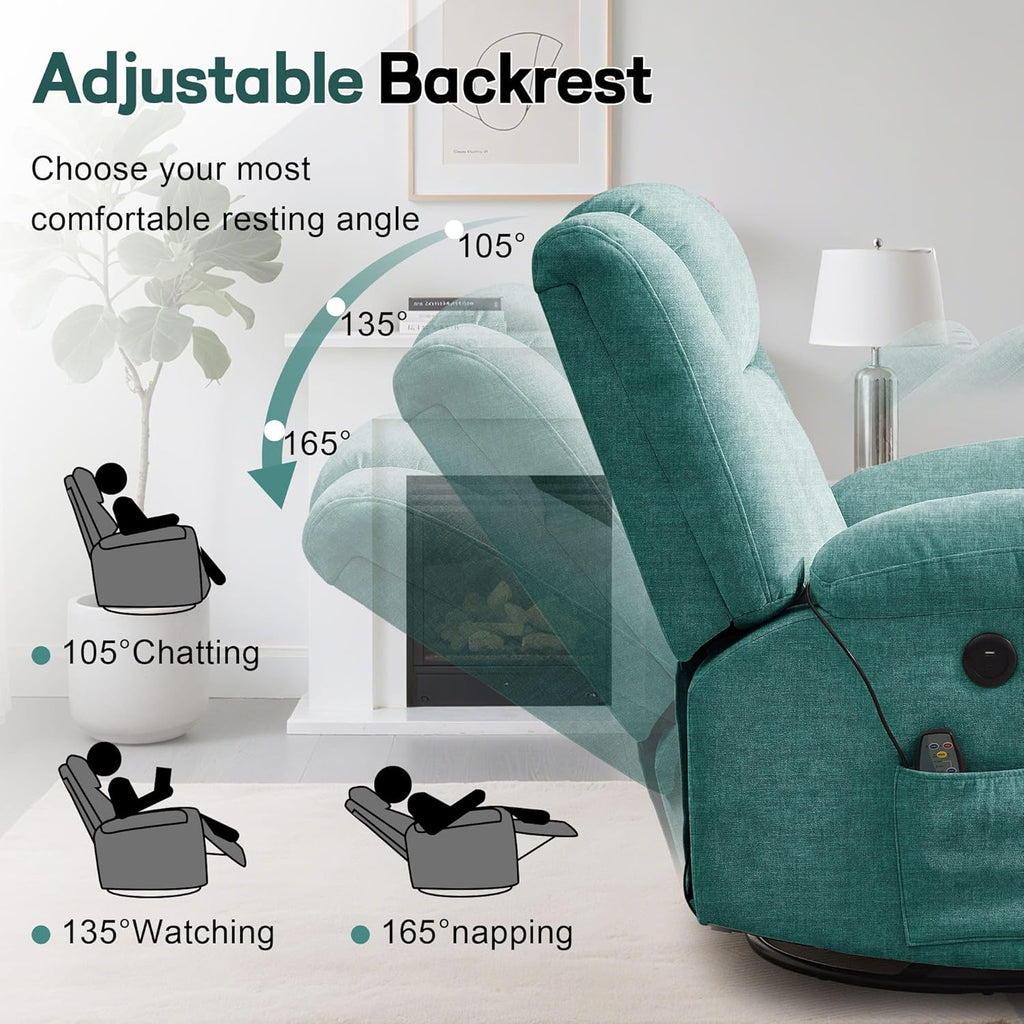 Fauteuil à bascule pour adulte, fauteuil inclinable coulissant, fauteuil à bascule rotatif à 360° avec fonction massage et chauffage