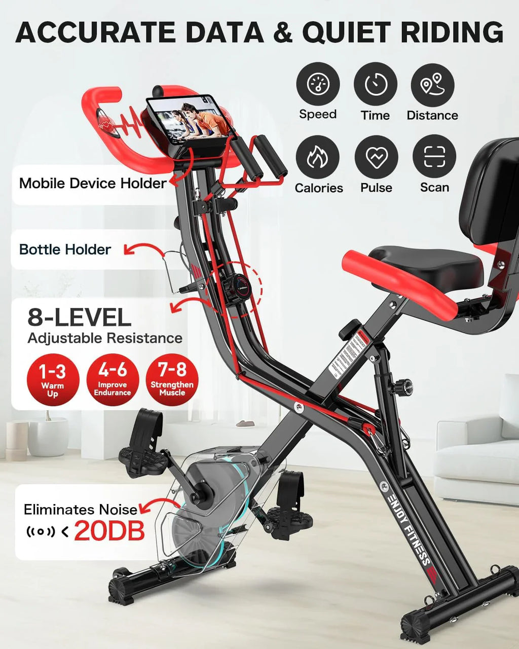 Vélo d'exercice pliable Pooboo, vélo d'exercice stationnaire pliable, vélo d'intérieur vertical