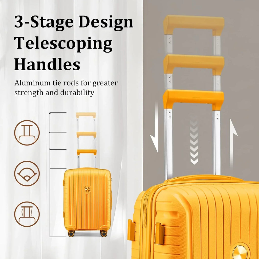 Ensemble de 5 valises de voyage légères à coque rigide en PP avec deux roulettes pivotantes et serrure TSA