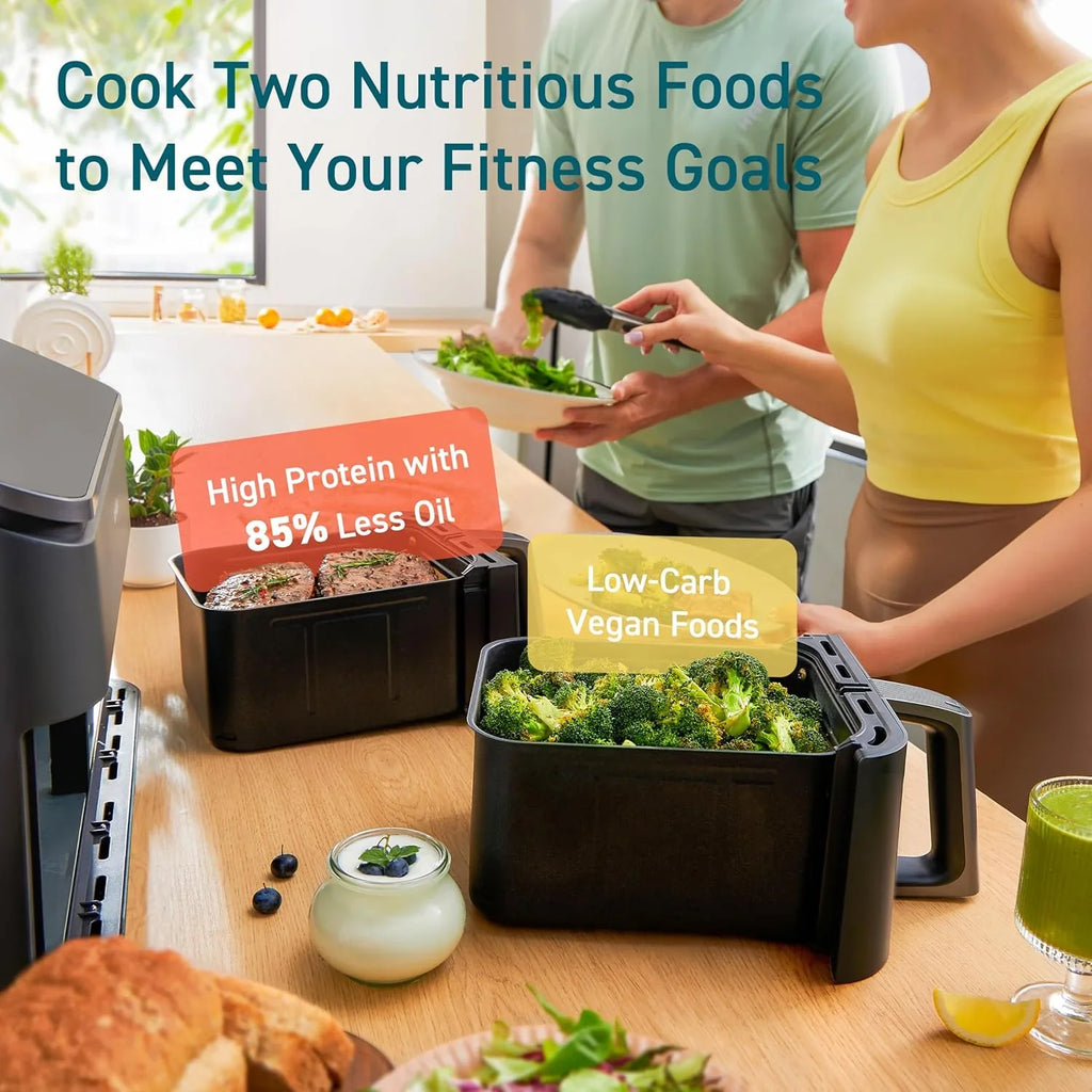 Friteuse à air double fonction 10 en 1 COSORI 9Qt avec deux paniers Cuisson et finition simultanées, cuisson au four, grillage, réchauffage et grillage