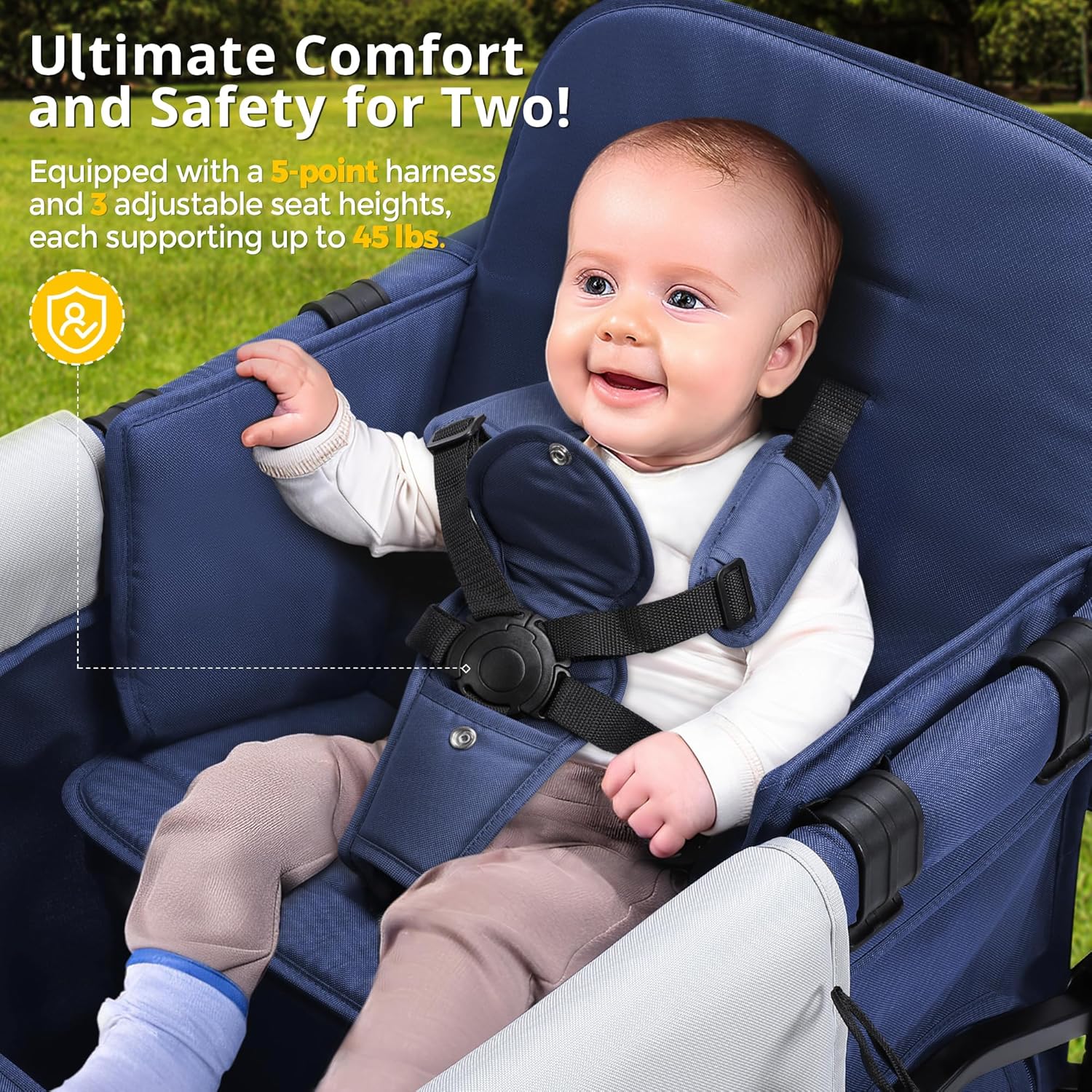 Poussette Wagon pour enfants, Poussette Wagon pour tout-petits 2 places, Poussette tout-terrain pour bébé en plein air