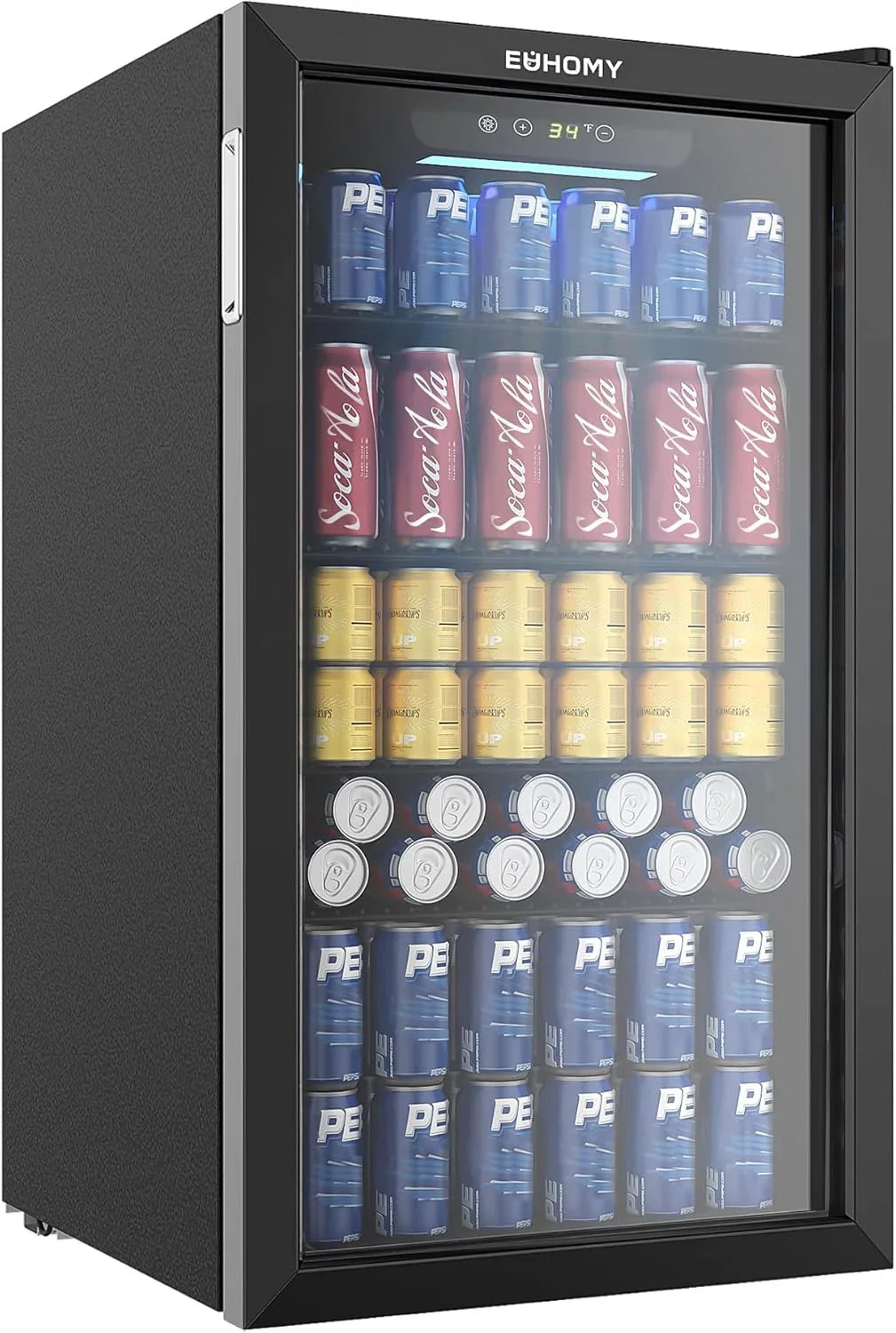 Réfrigérateur à boissons EUHOMY, mini-réfrigérateur 130 canettes avec porte vitrée pour soda, bière ou vin, refroidisseur de boissons pour la maison et le bureau