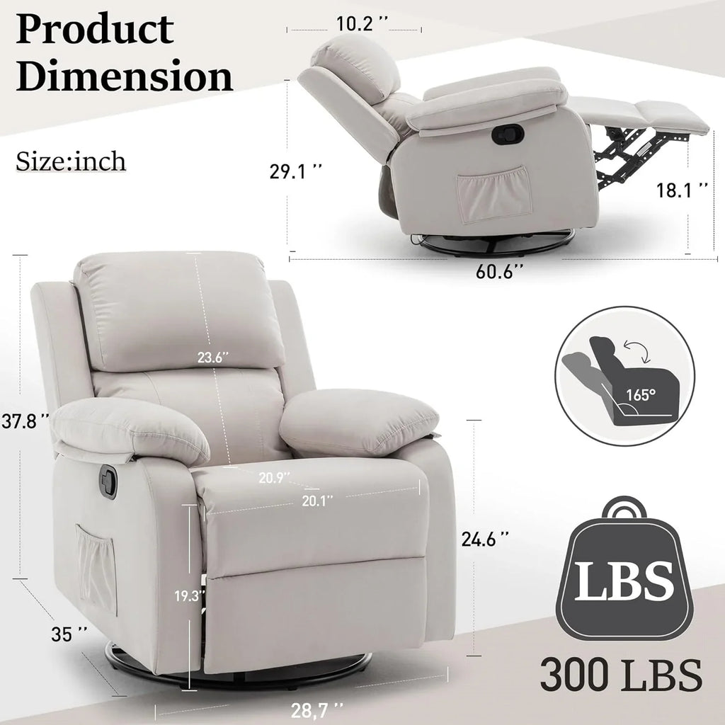 Fauteuil à bascule inclinable pivotant à 360 degrés en tissu coulissant
