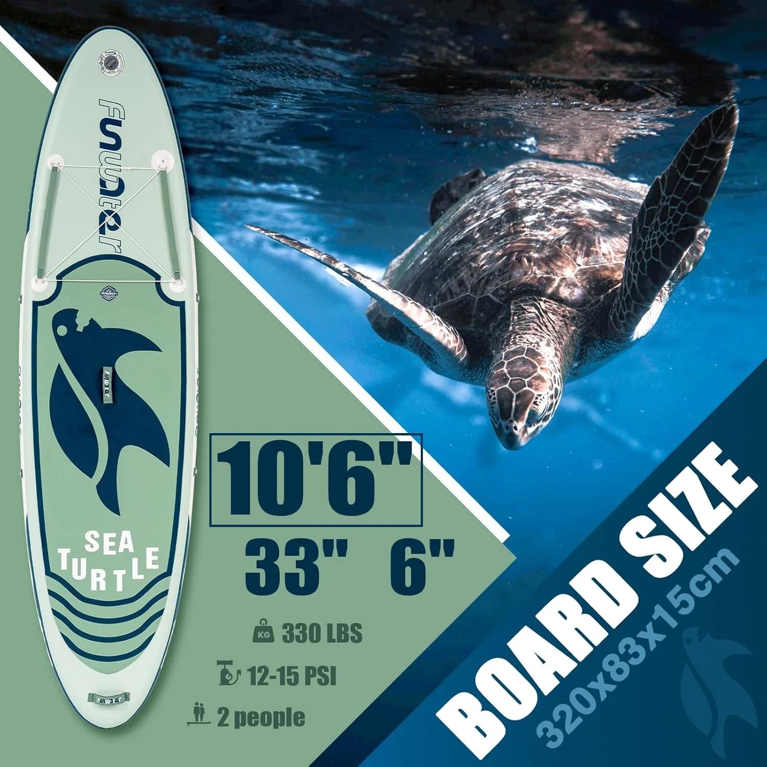 Planche de stand up paddle gonflable FunWater avec accessoires de pagaie SUP haut de gamme, pont EVA antidérapant, pagaie 11'/10'6'