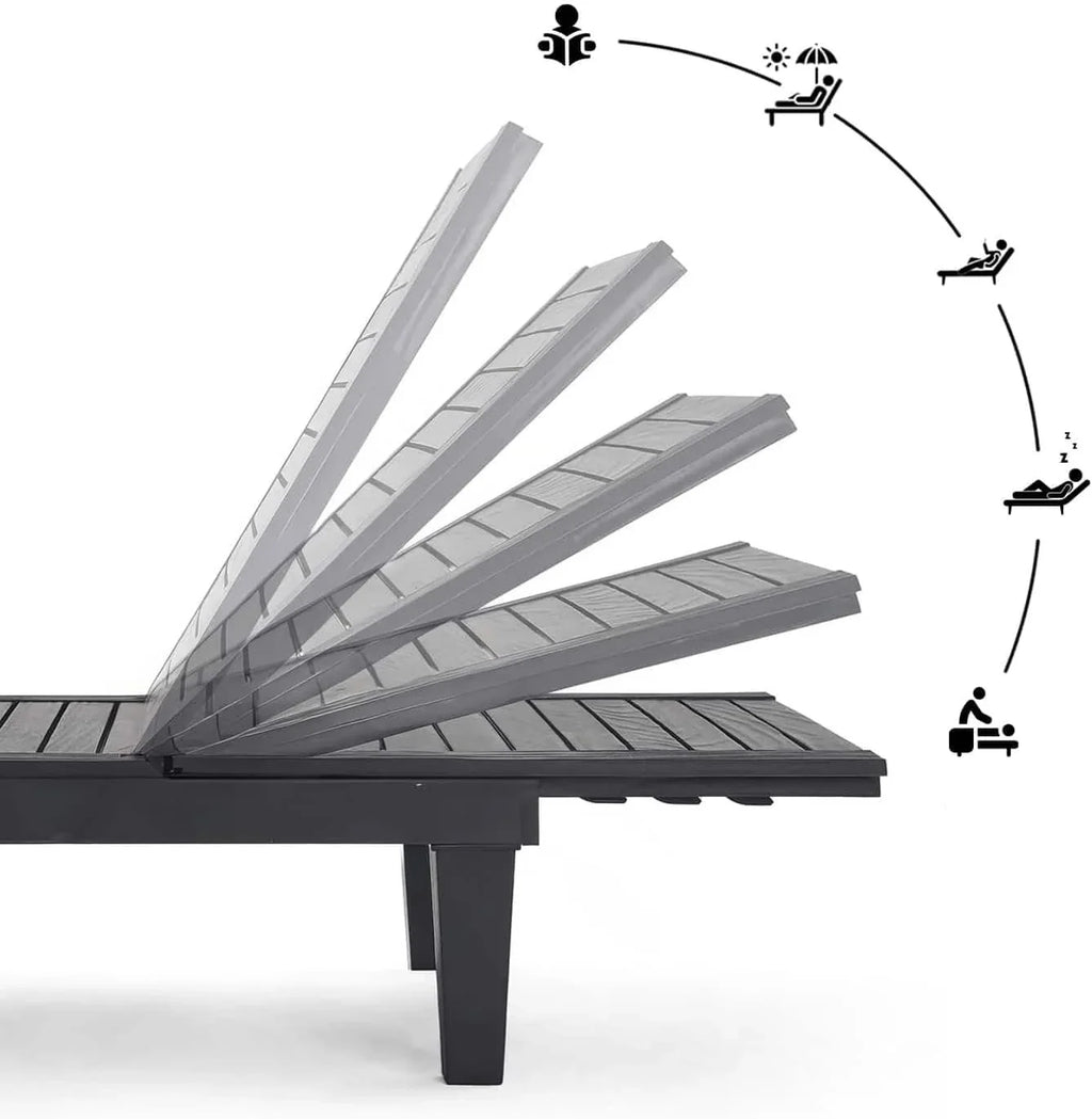 Chaises de patio - Ensemble de 2 chaises longues noires pour l'extérieur, chaise longue de jardin légère