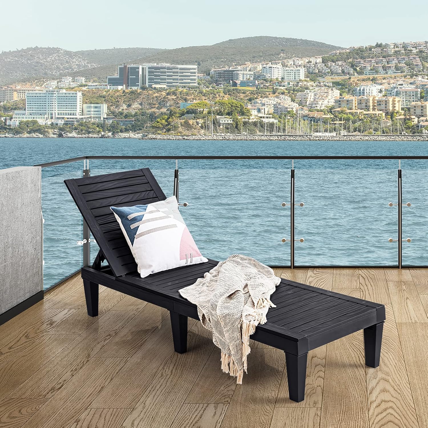 Chaise longue d'extérieur légère avec dossier réglable et 5 positions d'inclinaison