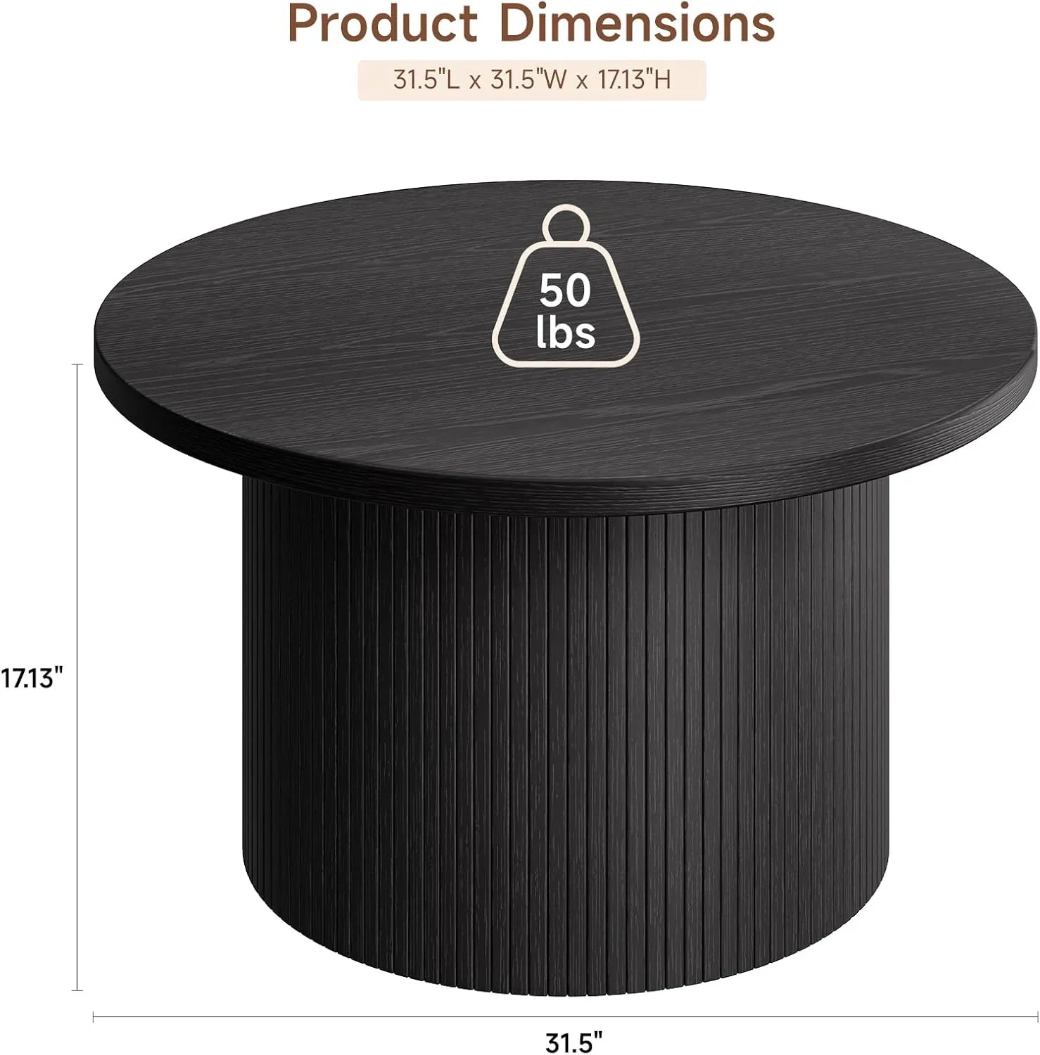 Table basse ronde de 31,5 pouces, table basse enroulable de salon, table basse en bois moderne du milieu du siècle